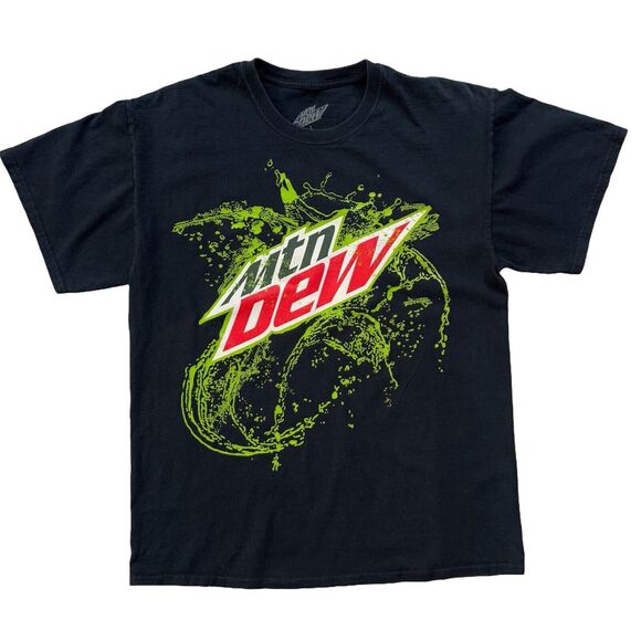 Vintage Y2K Mountain Dew T Shirt Size L Black Mtn  Dew Splash - Picture 1 of 6